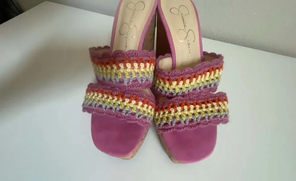 Jessica Simpson Women's Multi-Colored Crochet Knit Wedge Sandals